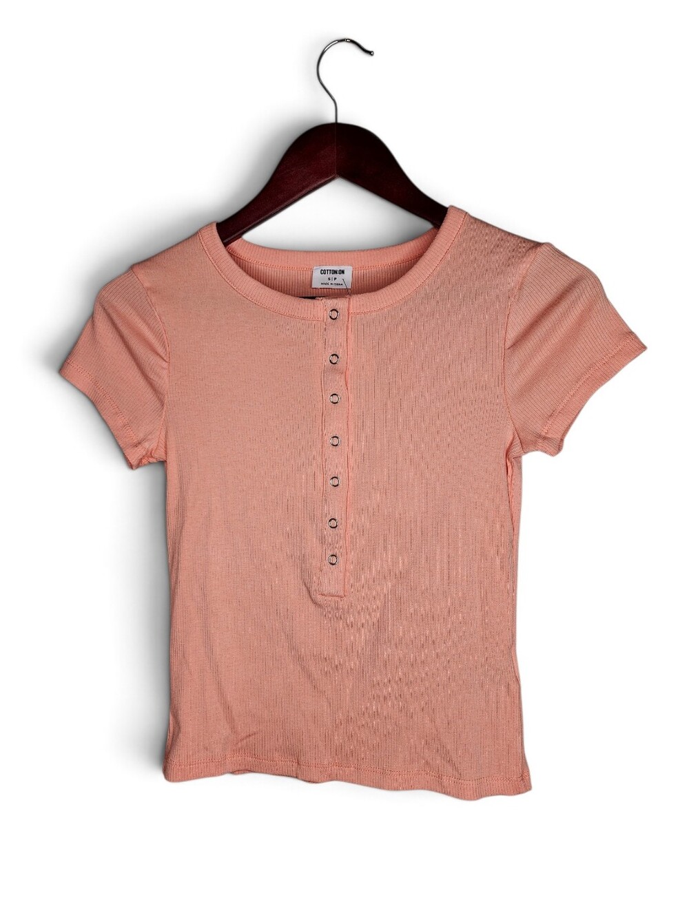 Cotton On Christy Ribbed Henley Tee in Apricot Jelly Size S New With Tags